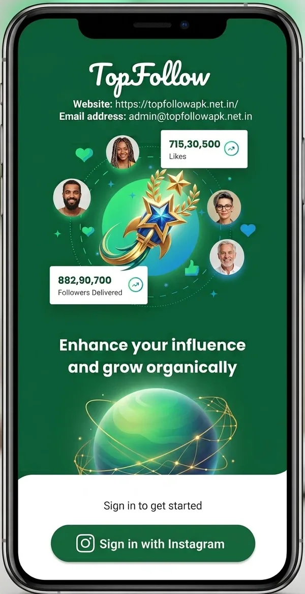 Top Follow app welcome screen with the Sign in with Instagram button